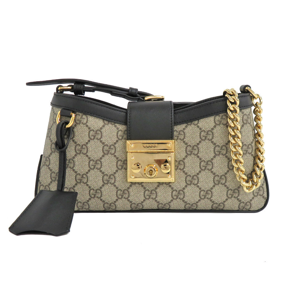 Gucci Padlock Shoulder Bag Black GG Supreme Canvas Hobo